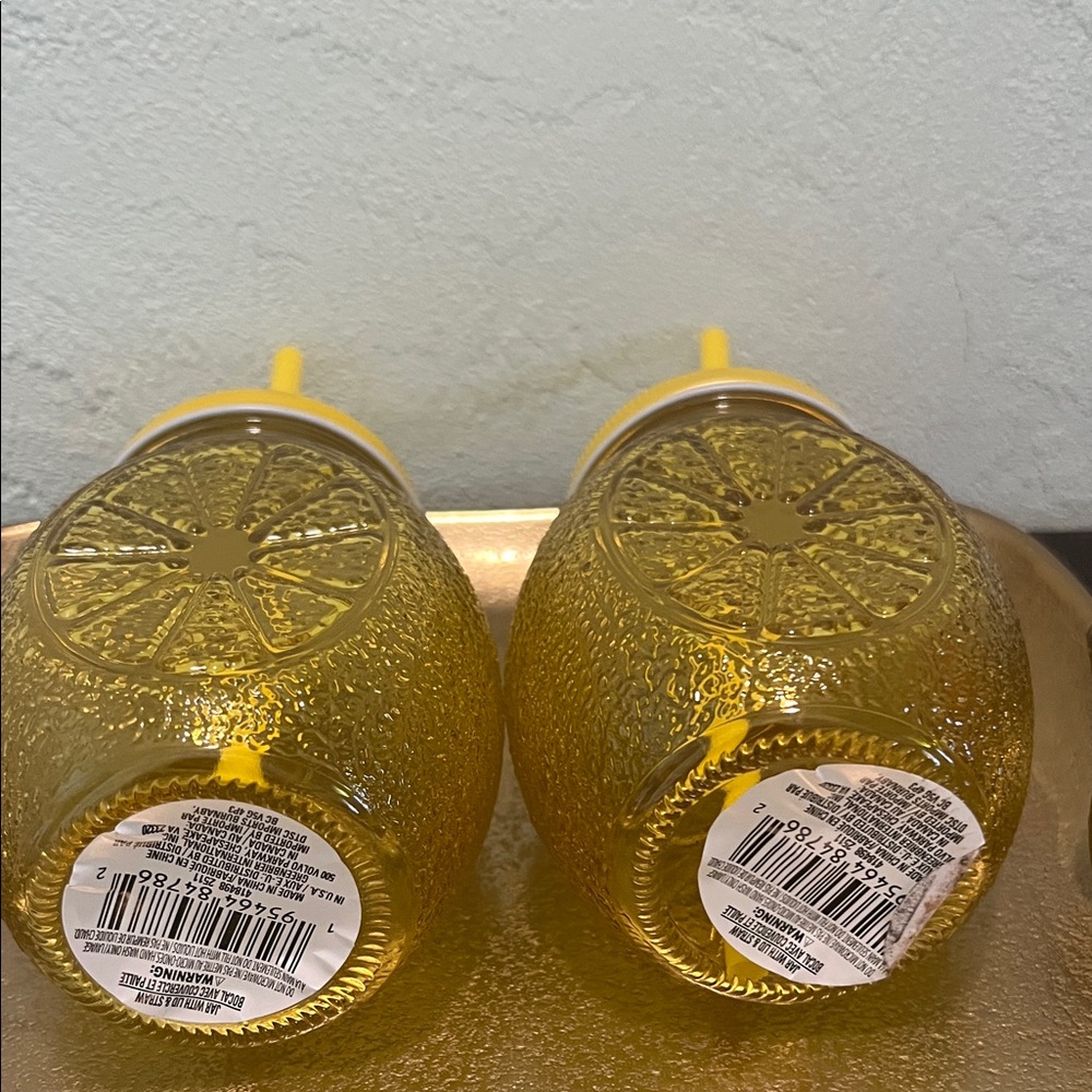 #1585** Yellow Lemon Glass Mason Jar Tumbler with Straw - Set of 2 - Picture 3 of 5